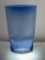 (10J) POINTED OVAL SHAPED 12 1/4 INCH COBALT BLUE GLASS VASE WITH FLORAL ETCHING