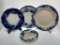 (10J) ANTIQUE FLOW BLUE PLATES AND SERVING BOWL. VERY CRAZED AND DISCOLORED WITH INTACT CRACKS AND