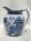 (2B) ANTIQUE IRONSTONE BLUE WILLOW TRANSFERWARE WATER PITCHER (10 INCH HEIGHT)