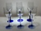 (3C) SIX CRYSTAL STEM WINE GLASSES WITH COBALT BLUE PEDESTALS. REPLACEMENTS NO. UNK 14801 BY UNKNOWN