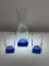 (3C) BORMIOLI ROCCO COBALT BLUE SQUARE BASE APERITIF DECANTER WITH PAIR OF CORDIAL GLASSES. DECANTER