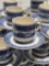 (3C) BLUE WILLOW TRANSFERWARE TEACUP AND SAUCER SETS (39 TOTAL). SAUCERS AND SOME CUPS NOT MARKED.