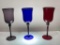 (4D) BOMBAY 9.5 INCH JEWEL TONE BLUE/RED/VIOLET GLASS GOBLETS