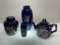 (4D) COBALT BLUE ORIENTAL VASES, SMALL GINGER JAR AND TEAPOT (MARKED TA MADE IN JAPAN). TEAPOT HAS