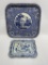 (5E) BLUE WILLOW BLUE AND WHITE STEEL TRAYS ONE UNMARKED (10 X 8 INCHES) AND ONE BY DAHER DECORATED