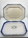 (6F) TWO UNMARKED ANTIQUE IRONSTONE OCTAGONAL PLATTERS (15.5 & 14.5 INCHES) BOTH HAVE SOME SMALL