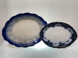 (6F) TWO ANTIQUE FLOW BLUE AND WHITE PLATTERS: 13 INCH MARKED LA FRANCAISE PORCELAIN; AND 10 INCH