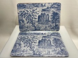 (6F) BLUE AND WHITE BLUE WILLOW STYLE CORK PLACEMATS SET OF 8 17 BY 11.5 INCHES