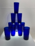 (1A) LIBBEY GLASS FLARE COBALT BLUE COOLER TUMBLER GLASSES (SOME MINERAL ETCHING ON THESE) 6 1/4