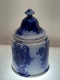 (8H) FLOW BLUE STONEWARE POTTERY APOTHECARY JAR (7 INCH HEIGHT)
