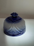 (8H) ANTIQUE FLOW BLUE STONEWARE CHEESE DOME DISH COVER (4.5 INCH HEIGHT)