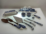 (8H) ASSORTED BLUE AND WHITE CHINA / BLUE WILLOW SERVING PIECES HOSTESS SET INCLUDING SALT AND