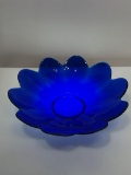 (8H) MURANO YALOS CASA COBALT BLUE GLASS FLOWER BOWL 13 INCH