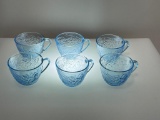 (8H) VINTAGE KIG INDONESIA ICE BLUE GLASS PUNCH CUPS (ONE WITH BROKEN HANDLE)