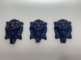 (9I) COBALT BLUE CERAMIC TILE LION HEAD WALL HOOKS 2.5 INCH