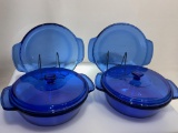 (1A) ANCHOR OVENWARE COBALT BLUE ANCHOR HOCKING BAKING DISHES 9-INCH 2 QT COVERED CASSEROLE WITH LID