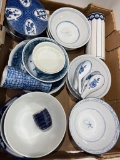 (9I) BOX OF CONTEMPORARY ORIENTAL CHINA INCLUDING BOWLS, SPOONS, SAKE DECANTER, AND MORE (TOTAL OF