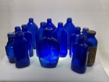 (10J) ANTIQUE COBALT BLUE MILK OF MAGNESIA MEDICINE BOTTLES (8 AND 9 INCH) BROMO SELTZER, AND SODA