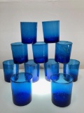 (2B) COBALT BLUE BUBBLE GLASS LOW BALL TUMBLERS