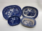 (3C) OVAL BLUE WILLOW TRANSFERWARE CHINA PLATTERS AND SERVING BOWL: WEDGWOOD & CO LTD ENGLAD 11-INCH