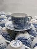 (3C) WEDGWOOD LTD AND ENOCH WEDGWOOD TUNSTALL COUNTRYSIDE BLUE AND WHITE TRANSFERWARE CHINA TEACUPS