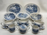 (3C) WEDGWOOD & CO LTD AND ENOCH WEDGWOOD TUNSTALL COUNTRYSIDE BLUE AND WHITE TRANSFERWARE CHINA