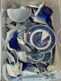 (4D) BIN OF BROKEN BLUE AND WHITE CHINA AND COBALT GLASS PIECES FOR MOSAIC ART CRAFTS PROJECTS