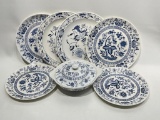 (5E) BLUE AND WHITE PLATTERS AND COVERED VEGETABLE SERVING BOWL (PATTERN BLUE DANUBE, BLUE ONION,
