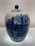 (6F) VICTORIA WARE FLOW BLUE IRONSTONE GINGER JAR WITH LID (10 INCH HEIGHT)