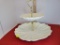 CALIFORNIA POTTERY 2 TIER SERVING/TIDBIT TRAYIN WHITE SCALLOPED DESIGN WITH GOLD HANDLE