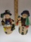 PAIR OF RESIN SNOWMAN FIGURINES - ONE WITH A LANTERN AND ONE WITH A BABY SNOWMAN AND CHRISTMAS TREE