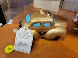 VINTAGE GOLD MOUTH BLOWN GLASS TAXI ORNAMENT FROM CLUJ ROMANIA