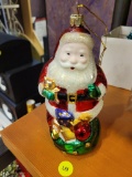 VINTAGE HAND BLOWN GLASS SANTA WITH PRESENTS ORNAMENT