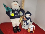 LOT OF PENN STATE CHRISTMAS DECORE - ONE SNOWMAN AND TWO SANTAS - 3 TOTAL
