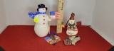 LOT OF PATRIOTIC THEMED CHRISTMAS DECOR - TWO SNOWMEN AND TWO EAGLE ORNAMENTS - 4 TOTAL