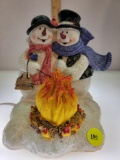 MR. AND MRS. SNOWMAN ROASTING MARSHMALLOWS FIGURINE - LIGHTS UP! (PLUG-IN)
