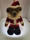 OLD FASHION TEDDY BEAR DRESSED AS SANTA WITH STRING BEARD - MEASURES APPROX 19