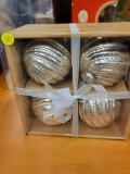 CATHERINE MALANDRINO HOME COLLECTION SILVER GLASS ORNAMENTS - SET OF 4 IN UNOPENED BOX