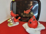 RARE MID CENTURY COUROC SERVING TRAY WITH RED CARDINAL IN AMAZING CONDITION