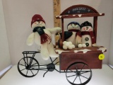 TABLE TOP SNOWMEN ON BIKE WITH SNOWBALL CART