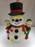 VINTAGE PLASTER SNOW MAN WITH BOY AND GIRL - MEASURES 9
