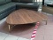 (R3) MODERN TRIANGULAR SHAPED COFFEE TABLE WITH BRASS BASIS. SIMILAR ITEMS RETAIL FOR $1,000+