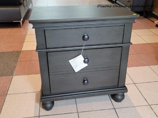 (R1) ASPENHOME OXFORD 2 DRAWER NIGHTSTAND IN PEPPERCORN WITH POWER OUTLETS ON THE BACK. RETAILS FOR