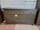 (R1) ASPENHOME OXFORD 6 DRAWER DRESSER IN PEPPERCORN. RETAILS FOR $730! MEASURES 66 IN X 18 IN X 38