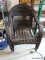 (GARAGE) TWO NYLON WICKER PATIO CHAIRS- 26 IN X 28 IN X 39 IN, ITEM IS SOLD AS IS, WHERE IS, WITH NO