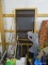 (GARAGE) MISC. LOT- DECORATIVE LADDER, 2 NEW WOODEN SCREEN DOORS- 32 IN X 80 IN AND A METAL DRYING