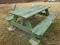 (OUTSIDE BACK) WOODEN 6 FT. PICNIC TABLE, ITEM IS SOLD AS IS, WHERE IS, WITH NO GUARANTEE OR