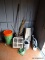 (SHED) MISC.. LOT- 2 WATERING CANS, CHICKEN WIRE, 5 GAL BUCKETS, MILK CRATE, BAMBOO STAKES, ETC.,