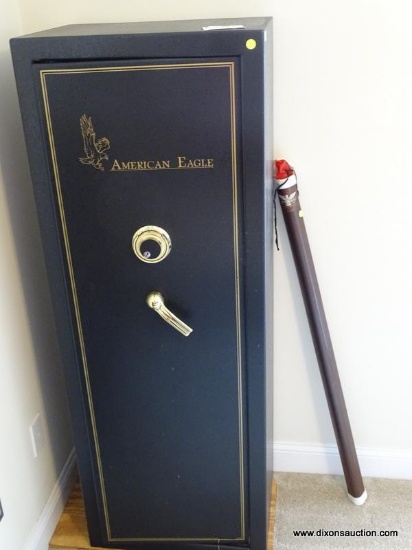 (BED1) AMERICAN EAGLE GUN SAFE WITH COMBINATION - 22IN X 16 IN X 60 IN, ITEM IS SOLD AS IS, WHERE