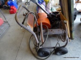 (GARAGE) METAL ROLLING HOSE REEL, ITEM IS SOLD AS IS, WHERE IS, WITH NO GUARANTEE OR WARRANTY. NO